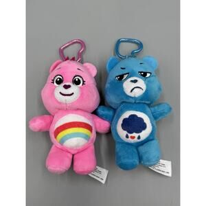 Care Bears Grumpy Bear & Cheer Bear Pink & Blue Plush Clips Small 6”